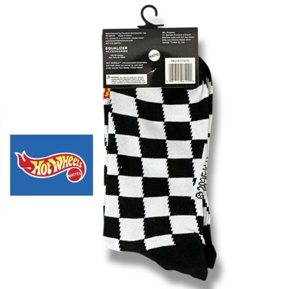 Mattel Hot Wheels Crew Socks  Novelty Checkered Flag Unisex Mens 9-13 One Size - Picture 2 of 14